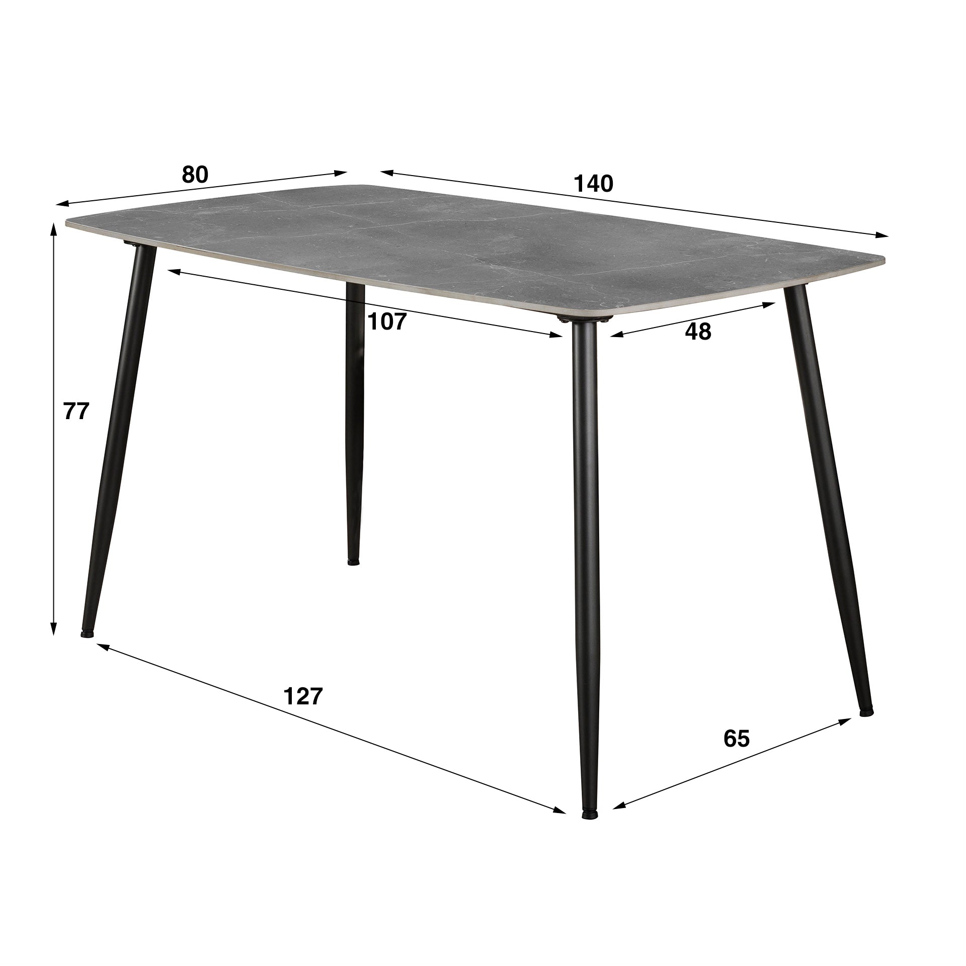 Spisebord med keramisk topplade og metalben